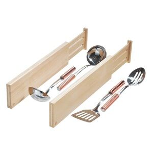 iDesign - Set of 2 Natural Paulownia Wood Expandable Tall Drawer Divider Inserts